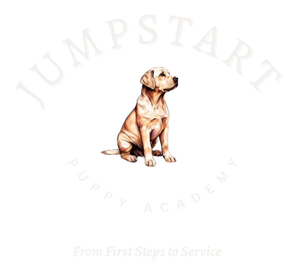 Jumpstart Puppies logo with a stylized puppy icon and the text “Jumpstart Puppies”