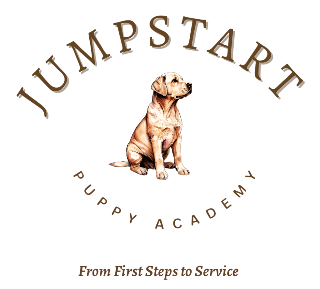 Jumpstart Puppies logo with a dog-themed emblem and the words “Jumpstart Puppies”