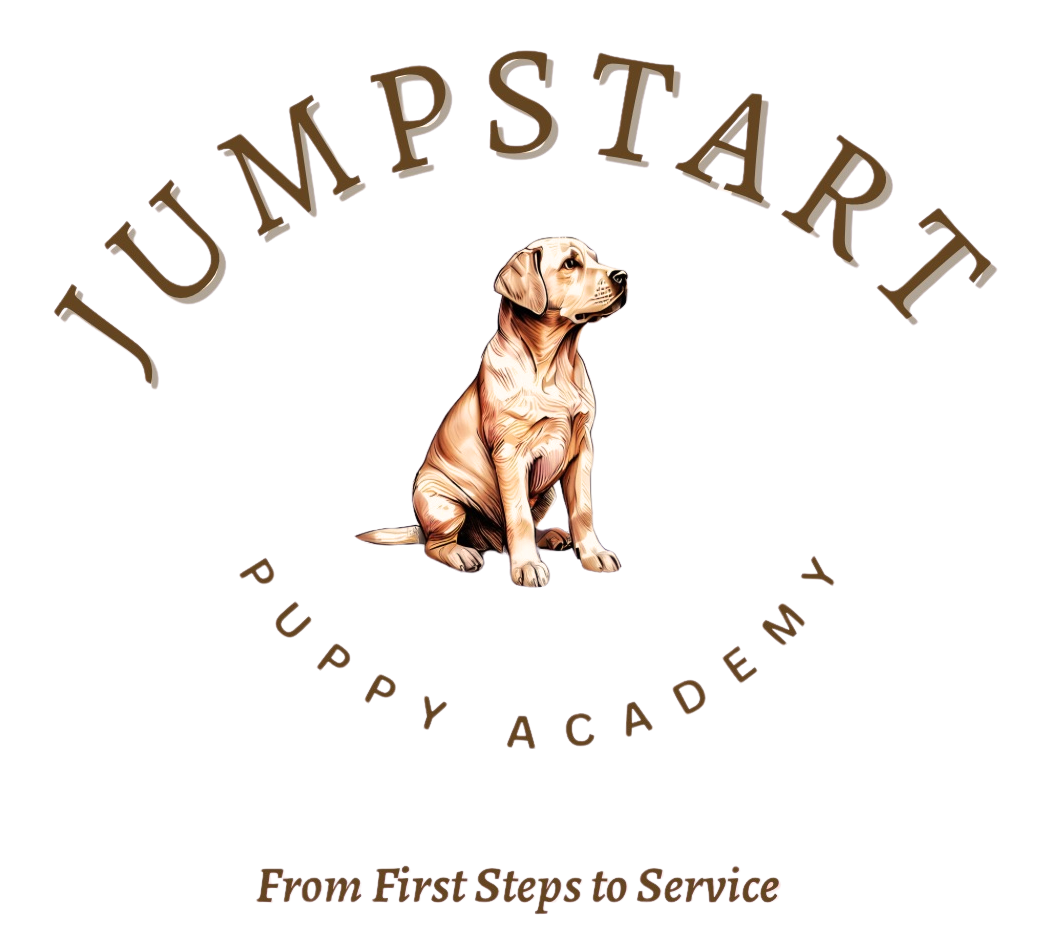 Jumpstart Puppies logo with a dog-themed emblem and the words “Jumpstart Puppies”
