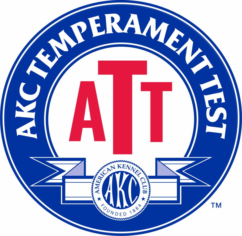 AKC temperament test logo for Jumpstart Puppies boutique breeding, showing the AKC emblem and test branding
